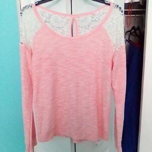 Steinmark Light Pink Lace Accent Long Sleeve Top